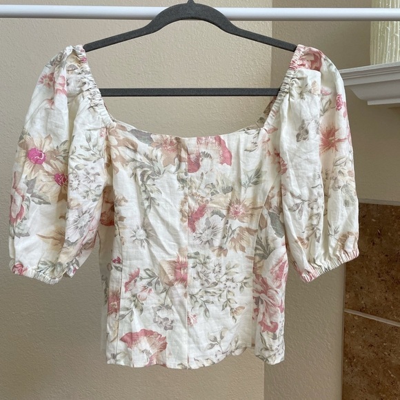 H&M Linen 90s Floral Sweetheart Neckline Top - Picture 6 of 8